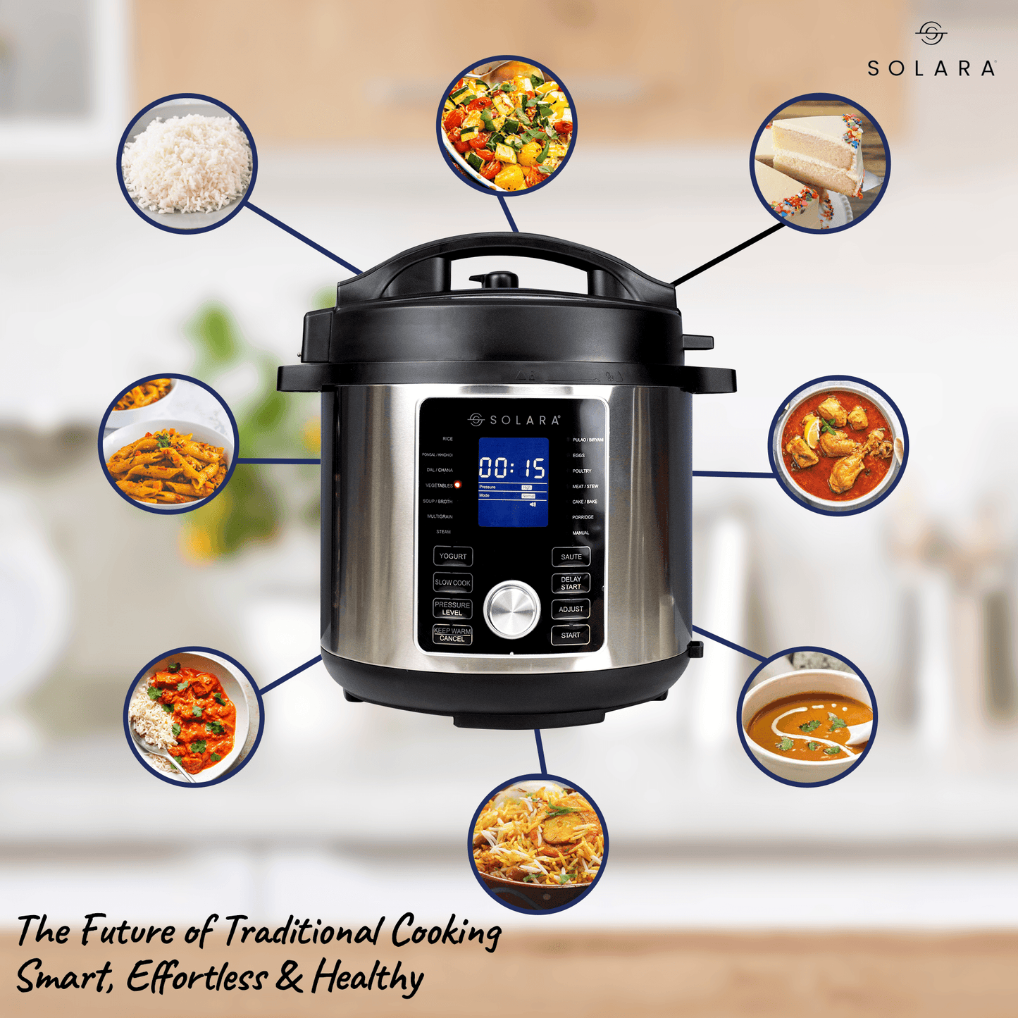SOLARA Magic Pot Electric Pressure Cooker | 7-in-1 Functions | One Touch Cooking | 17 Preset Options