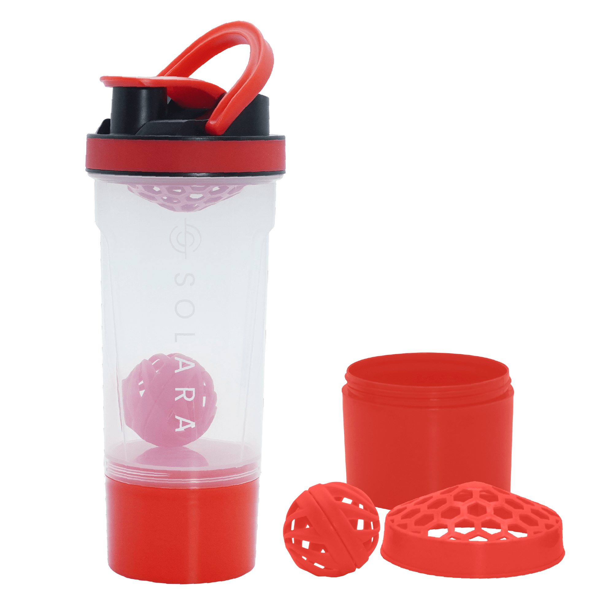 Protein Shaker Bottle with Shaker Ball & Mixing Grid -Red